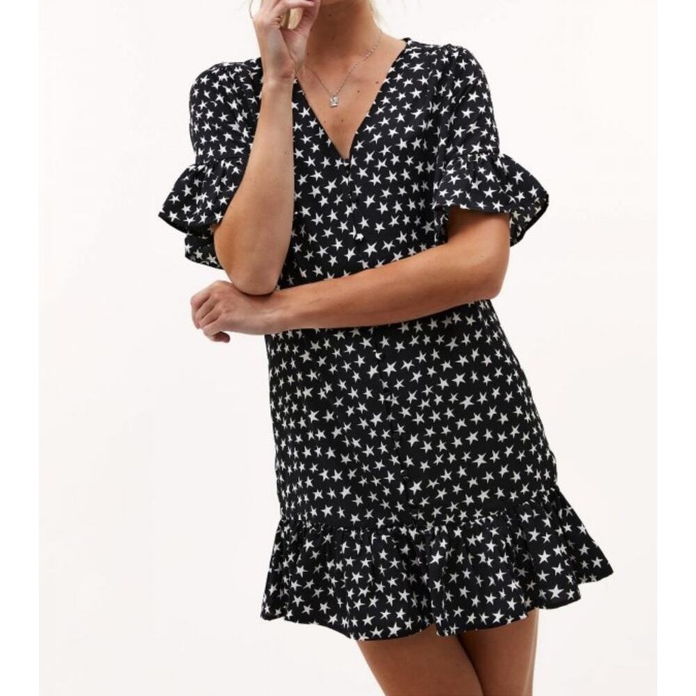 NEW Loavies Women's SIZE XS Black & White Star “Walk Away” Short Mini Dress